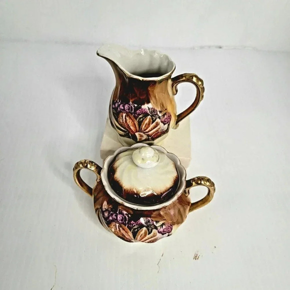 Vintage Japan Sugar and Creamer Set/brown/fruits - Picture 5 of 8